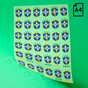 Cartela A4 DTF UV – Escudo Seleção Brasileira CBF Copa do Mundo 2026 Material em Filme Cartela A4 - 21 x 29 cm Impressão Colorida Verniz para auto relevo  Cartela adesivo DTF UV - Copa do Mundo 2026