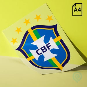 Cartela A4 DTF UV – Escudo Seleção Brasileira CBF 03 Copa do Mundo 2026 Material em Filme Cartela A4 - 21 x 29 cm Impressão Colorida Verniz para auto relevo  Cartela adesivo DTF UV - Copa do Mundo 2026