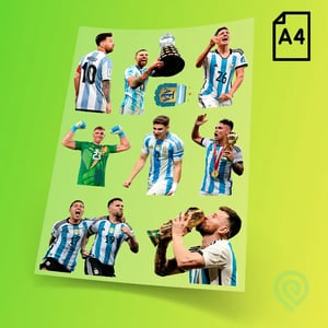 Cartela A4 DTF UV – Jogadores Argentina Copa do Mundo 2026 Material em Filme Cartela A4 - 21 x 29 cm Impressão Colorida Verniz para auto relevo  Cartela adesivo DTF UV - Copa do Mundo 2026