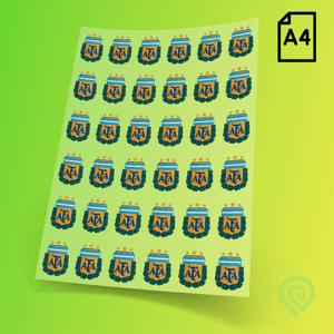 Cartela A4 DTF UV – Escudo Seleção Argentina Estilo Bordado 02 Copa do Mundo 2026 Material em Filme Cartela A4 - 21 x 29 cm Impressão Colorida Verniz para auto relevo  Cartela adesivo DTF UV - Copa do Mundo 2026