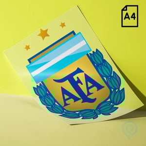 Cartela A4 DTF UV – Escudo Seleção Argentina Copa do Mundo 2026 Material em Filme Cartela A4 - 21 x 29 cm Impressão Colorida Verniz para auto relevo  Cartela adesivo DTF UV - Copa do Mundo 2026