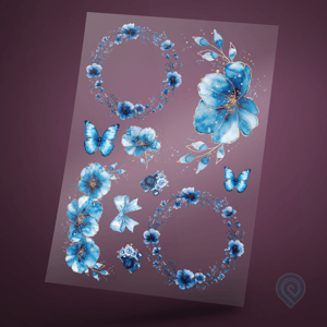 Cartela A4 DTF UV/TÊXTIL – Flores Azuis 02