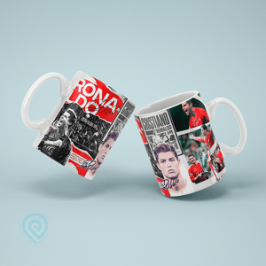 Caneca Cristiano Ronaldo The G.O.A.T - Estilo Colagem Cerâmica Premium / Porcelana Caneca 325 ml Sublimação digital de alta definição   