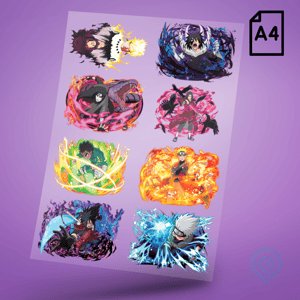 Cartela A4 DTF UV/TÊXTIL – NARUTO - 01 Geek Anime DTF UV ou DTF Têxtil Cartela A4 - 21 x 29 cm    Cartela DTF Geek Naruto - 01