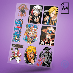 Cartela A4 DTF UV/TÊXTIL – ONE PIECE Geek Anime DTF UV ou DTF Têxtil Cartela A4 - 21 x 29 cm    Cartela DTF Geek One Piece