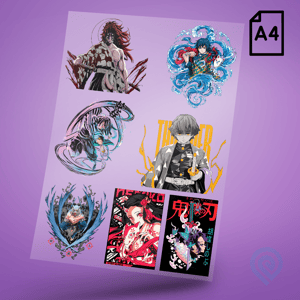 Cartela A4 DTF UV/TÊXTIL – DEMON SLAYER Geek Anime DTF UV ou DTF Têxtil Cartela A4 - 21 x 29 cm    Cartela DTF Geek Demon Slayer