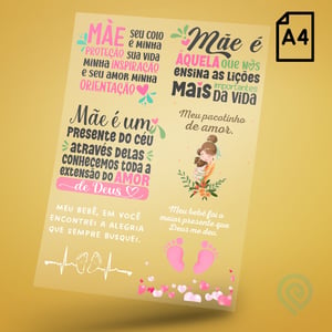 Cartela A4 DTF UV/TÊXTIL – Maternidade Frases DTF UV ou DTF Têxtil Cartela A4 - 21 x 29 cm    Cartela DTF Maternidade Frases