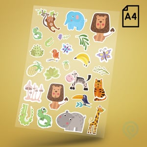 Cartela A4 DTF UV/TÊXTIL – Maternidade Animais Safári DTF UV ou DTF Têxtil Cartela A4 - 21 x 29 cm    Cartela DTF Maternidade Animais Safári