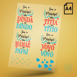 Cartela A4 DTF UV/TÊXTIL – Maternidade Príncipe da Família DTF UV ou DTF Têxtil Cartela A4 - 21 x 29 cm    Cartela DTF Maternidade Príncipe da Família