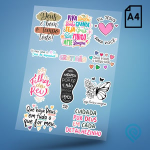 Cartela A4 DTF UV/TÊXTIL – Religião Deus Frases 05 DTF UV ou DTF Têxtil Cartela A4 - 21 x 29 cm    Cartela DTF Religião Deus Frases 05