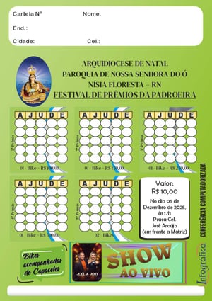 Cartelas de Festival de Prêmios offset 75g 15x20 cm (aproximado)   blocos com cola e grampo 