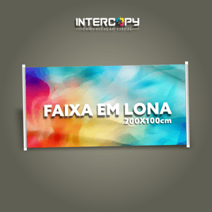 FAIXA EM LONA 200x100cm     COM BASTÃO NAS LATERAIS 