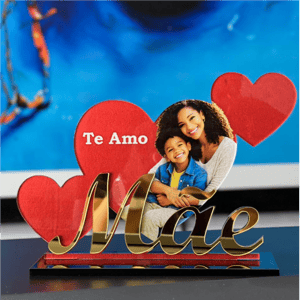 Display acrílico dia das Mães personalizado acrílico espelhado 21x14cm 4x0  base 7x18cm 