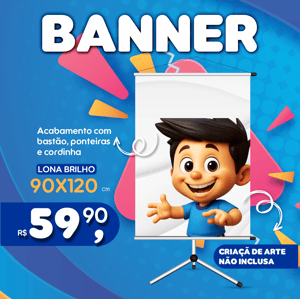 Banner 90x120cm Lona Front 440g 90x120cm   Bastão, Ponteiras e Cordinha 