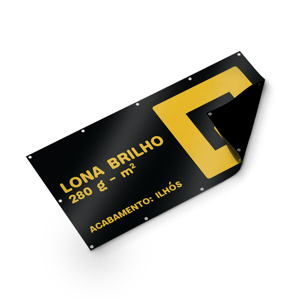 Lona Brilho 280g c/ Ilhós Impressão UV Lona 280g  4x0 Brilho Reforço e Ilhós 