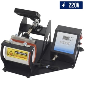 Prensa Sublimatica Para Caneca 220V Cinza Aço reforçado e liga de alumínio com acabamento cinza. Área de prensagem: Cilíndrica padrão 11oz (aproximadamente 8,1 x 9,5 cm).  Dimensões do equipamento: Aproximadamente 38 x 35 x 32 cm. Cinza, 220V.  Abertura/Fechamento: Alavanca manual de fácil ajuste de pressão.  Painel de Controle: Digital para ajuste preciso de tempo e temperatura. 