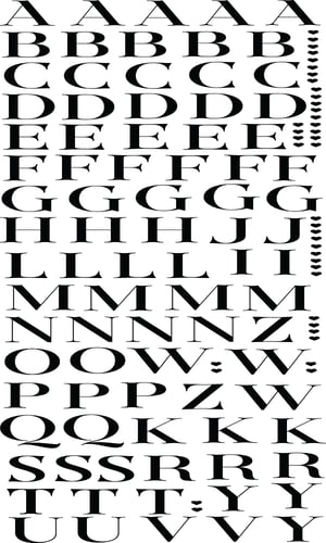 DTF UV 29X100 (1 MTR) ARTE ALFABETO PRETO DTF UV 29X100CM (1 MTR)  VERNIZ  