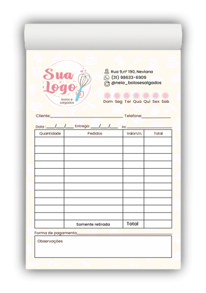 Bloco de Pedido Confeitaria