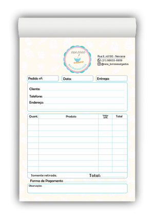 Bloco de Pedido Confeitaria