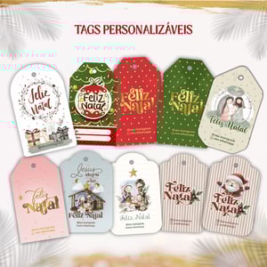 Tags de Natal Personalizáveis - 32 und Fotográfico 240g Tamanho 7x4cm   Já recortado com furo 