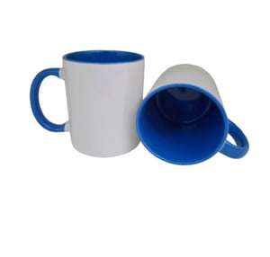 Caneca Branca de Cerâmica Interior e Alça Azul Celeste - 325ml