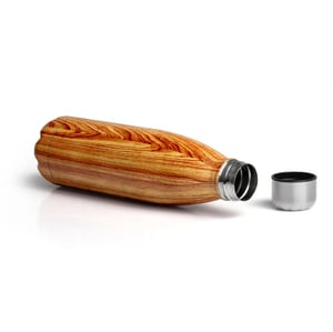 Garrafa Com Tampa em Aço Inox - Amadeirado - 750Ml
