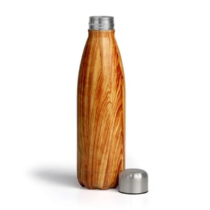 Garrafa Com Tampa em Aço Inox - Amadeirado - 750Ml