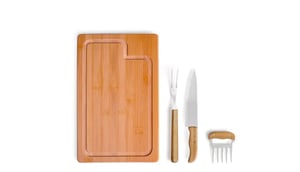 Kit CHURRASCO - Em Bambu / Madeira / Inox - 4 Peças