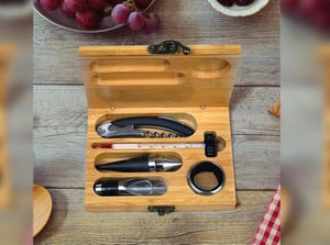 Kit Vinho com Estojo Em Bambu - 6 Pçs