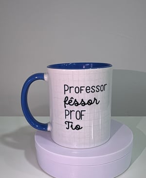 Caneca Branca de Cerâmica Interior e Alça Azul Celeste - 325ml
