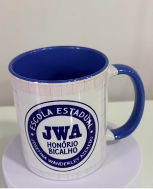 Caneca Branca de Cerâmica Interior e Alça Azul Celeste - 325ml