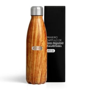 Garrafa Com Tampa em Aço Inox - Amadeirado - 750Ml