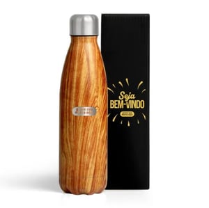 Garrafa Com Tampa em Aço Inox - Amadeirado - 750Ml