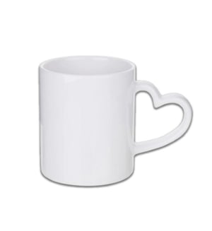 Caneca Branca de Cerâmica 325ml Alça Coração      