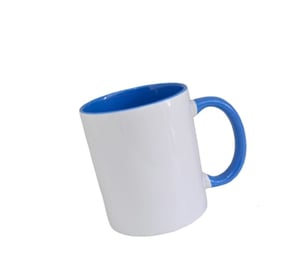 Caneca Branca de Cerâmica Interior e Alça Azul Celeste - 325ml      