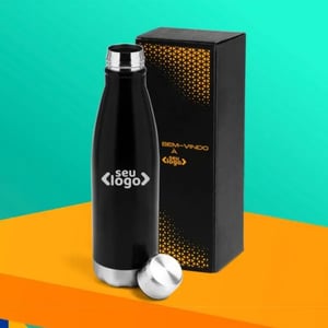 Garrafa com Tampa em Aço Inox - Com Caixa Preta      Pedido mínimo de 30 peças