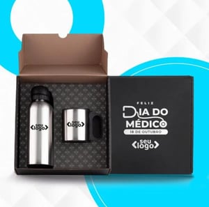Kit Dia do Médico - Garrafa E Caneca Em Aço Inox 600/180 Ml - 2 Peças      Pedido mínimo de 20 peças