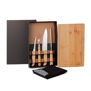 Kit Para Churrasco Em Bambu / Madeira / Inox Com Avental - 6 Pçs      Pedido mínimo de 8 peças