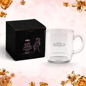Caneca Em Vidro - 300Ml Vidro Embalagem Caixa preta 104x104x103 mm (AxLxP)    Pedido mínimo de 50 peças