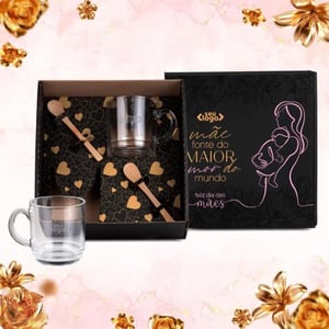 Kit Canecas Com Colheres - 4 Pçs Canecas de vidro e duas colheres em bambu. Caneca Aspen: 300ml | Caixa Preta 235x230x93 mm (AxLxP)    Pedido mínimo de 20 peças