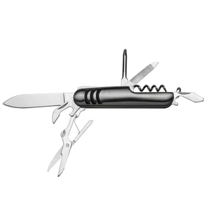 Canivete Metal 7 funções Metal com detalhes emborrachados (CxL):  9,2 cm x 2,5 cm    
