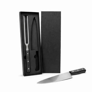 Conj. De Faca E Garfo Premium Em Madeira e Inox - Preto - 2 Pçs Madeira e Inox Garfo: 34,5x2,9x2,2 cm / Faca: 34,3x4,8x2,2 cm    Pedido mínimo de 15 peças