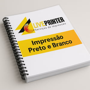 Apostila Preto e Branco  | Live Printer Niterói Sulfite 75gr A4 1/1  Preto e Branco Frente e Verso  Encadernação Espiral - Capa Preta e Transparente 