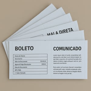 Boleto Comunicado  e Mala Direta Preto e Branco - Impressão e Envelopamento de Cobranças Sulfite 75gr 21x29.7 1/1 - Preto e Branco Frente e Verso  Dobra + Serrilha + Cola Impressão Laser - P/B
