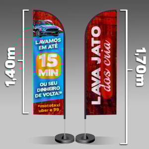 Wind Banner | Modelo Faca | 170x47cm Tecido Oxford 170x47cm 4x4 - Frente e Verso  Costura Sublimação