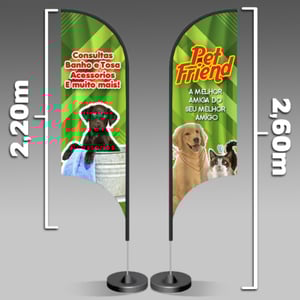 Wind Banner | Modelo Vela | 260x70cm Tecido Oxford 260x70cm 4x4 - Frente e Verso  Costura Sublimação