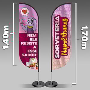 Wind Banner | Modelo Pena | 170x47cm Tecido Oxford 170x47cm 4x4 - Frente e Verso  Costura Sublimação