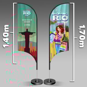 Wind Banner | Modelo Vela | 170x47cm Tecido Oxford 170x47cm 4x4 - Frente e Verso  Costura Sublimação