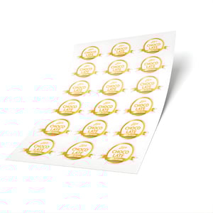 ADESIVOS FOLHA 330X480MM BOPP TRANSPARENTE COM HOTSTAMPING - 1X0 Adesivo transparente - folha - com hotstamping 30 x 42 1/0 - 1 Cor Hotstamping  Meio Corte de Contorno 