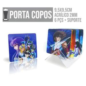 Porta Copo Acrílico | Quadrado | 6 Unid. + Suporte Acrílico 2mm 9.5x9.5    Impressão UV - CMYK